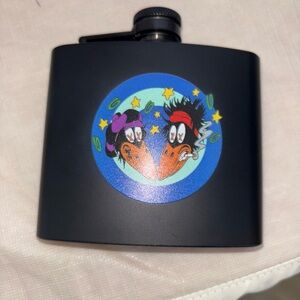 Matte Black Novelty Hip Flask - Smoking Birds Graphic - Gothic Barware